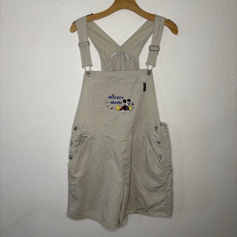Disney Mickey Mouse Overall Shorts Women‎ Size Large Light Beige Summer Ladybugs